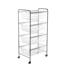 4 Katlı Krom Plastik Sepetli Sebzelik, Meyvelik